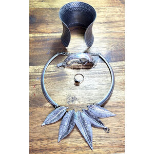 Vintage Jewelry Lot Including Bracelet, Cuff, Necklace and Ring 4pcs